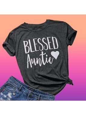New Blessed Auntie Dark Grey T-shirt Size Small For Proud Aunts And Aunties